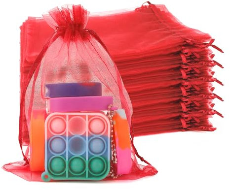 Geschenktüten,Geschenktüten Klein,Mitgebsel Tüten,Süßigkeiten Tüten,Stoffsäckchen,Stoffbeutel Klein,Organza Säckchen,Schmuckbeutel,Kleine Beutel Mit Zugband,Organza Säckchen Klein,13x18cm Rot (50 Stk)