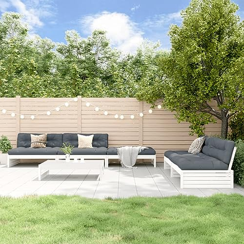 ULUYYUC 6-TLG. Garten-Lounge-Set, Eckbankgruppe Polsterbank Gartenstühle Küchensofa Geeignet für Hinterhof Garten Außenbereich Balkon mit Kissen Weiß Massivholz