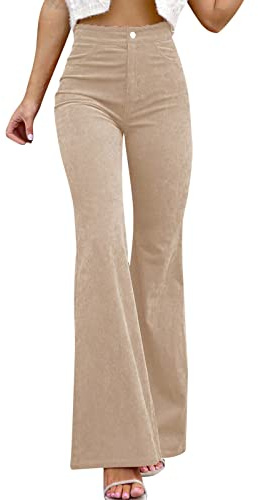 Duohropke Pantalones de pana para mujer, cintura elástica, calzoncillos de campana, pantalones casuales, cintura elástica, pantalones informales, largos, elásticos, con bolsillos