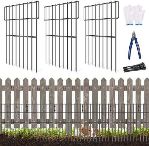 Lot de 10 clôtures de jardin pour animaux, 3,3 m (L) x 43,2 cm (H), panneaux de clôture sans creusement, espacement des pointes de 3,2 cm, barrière antirouille pour chien et lapin, clôture pour cour