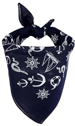 Superfreak Bandana Tuch maritime Ornamente Anker Seefahrt blau-weiß quadratisches Kopftuch