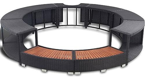 Kavolet Rattan Spa Umrandung Rattan Rund für Wirlpool mit 2 hölzernen Spa-Stufen Spa Poolumrandung für Schwimmbecken Quadratisch Schwarz PE-Rattan Außendurchmesser: 283 cm, Innendurchmesser: 203 cm