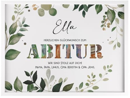 Herz & Heim® Bilderrahmen als Geldgeschenk zum Abitur, weiß, mit Aussparung und Wunschtext