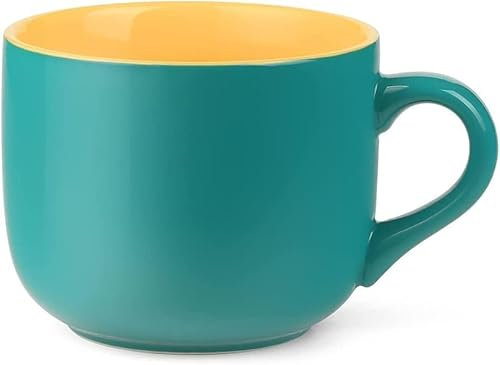Tazza da tè, da 650 ml, XXL, in ceramica, con manico, grande, per caffè, cereali, zuppe, in porcellana, con manico (blu/giallo)