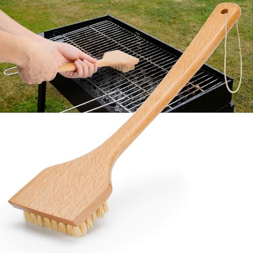 Lanpuly Grillbürste für Outdoor Grill, Holz BBQ Grillbürste, Grill Reinigungsbürste mit langem Holzgriff, All-Natural Safe Grill Reiniger Bürste funktioniert für alle Grillarten, Kein Metall, kein