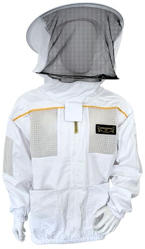 Imkerschutzjacke Imkerjacke Low-Air mit integriertem Schleier weiß mit Reißverschluss Größe L