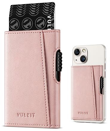 VULKIT Magnetic Wallet Card Holder Adhesive Phone Card Holders Magsafe Slim Leather Pop Up Case NFC/RFID Blocking, Compatible with iPhone 16/15/14/13/12 Series