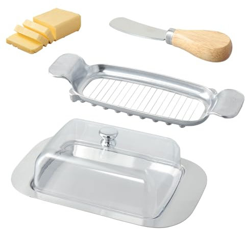 Butterdose Edelstahl 250 g, mit Deckel und Griff Edelstahl - Butterdose käsemesser,Geeignet für die Aufbewahrung von Käse, Kalten Gerichten, Kuchen, Desserts, Früchten