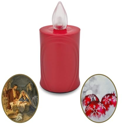 AROBA LED WEIHNACHTSKERZE - mit Flackereffekt wie echte Kerze - lange Brenndauer bis 120 Tage - wiederverwendbar - Christmas - rot mit Weihnachtsmotiv