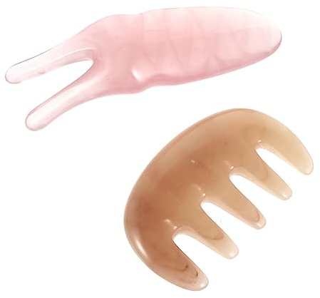 Ipetboom Masajeador de Cuero Cabelludo y Peine Masajeador 2 Piezas Set Color Rosa Resina Alivio Estrés Circulación Sanguínea Cuidado Facial y Capilar