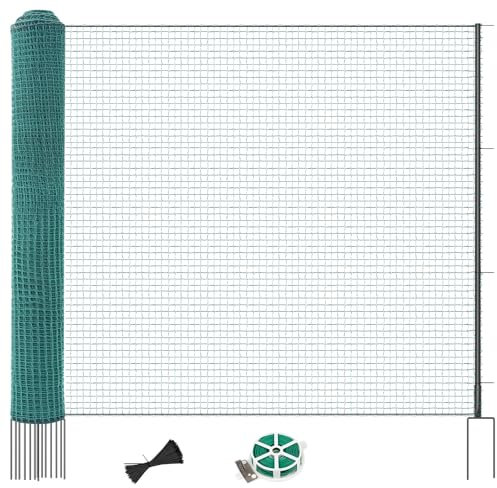 SUNYRISY Hühnerzaun Geflügelnetz Garten, 50m x 100cm Mobiler Hundezaun Weidezaun Steckzaun Begrenzungszaun Zchafzaun für Garten, Nylon Material mit Pfähle