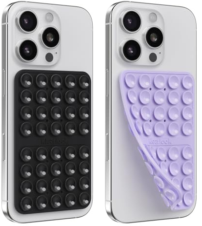 Klearlook 2PCS Silicone Suction Cup Phone Case Mount, Double Sided, Flexible, Lightweight, Anti-Slip, Non-Adhesive, Eco-friendly Silicone, Compatible with 6.1-7.2 Inch Devices, Black & Lavender