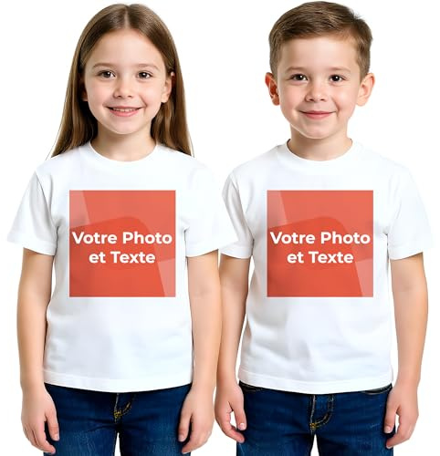 Cimpress T-Shirt Enfant Personnalisable, 100% Coton, col Rond | Personnalisé avec une photo, un prénom ou un motif, disponible en plusieurs tailles pour filles et garçons lavable en machine