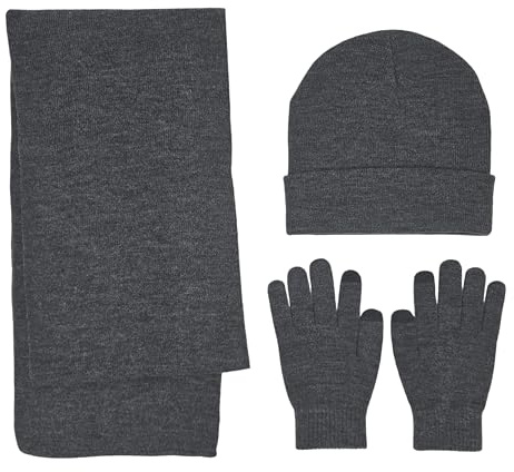 BRUCERIVER Winter Strick Schal Beanie Touchscreen Handschuhe 3PCS Set,Dunkelgrau