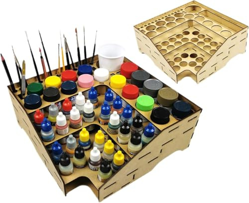 HobbyHold Soporte rectangular de 3 niveles para pintura y pinceles, organizador de maquetas, organizador modular para modelismo, estante de pintura para pinturas, pinceles, soporte para herramientas y
