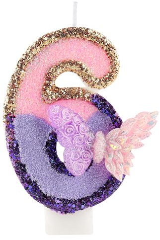 3D Schmetterling Geburtstag Purpur Nummer 6 Kerzen, Purpur Gold Schmetterling Kerzen für Cupcake Topper, Mädchen 6 Geburtstg Kerze Kuchen Topper Dekorationen