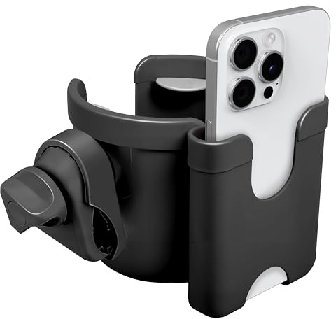 MC MICUS 2-in-1 Universal Stroller Cup Holder with Phone Holder | Secure Drink Organiser for Wheelchair, Pushchair, Buggy, Bike, Walker | Baby Essentials & New Mum Gifts