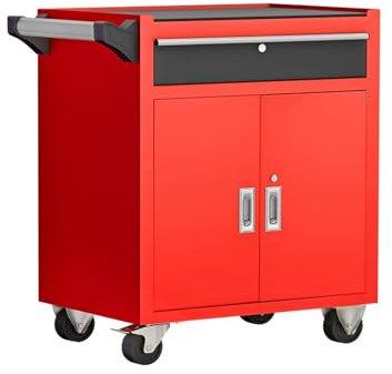 Cassette porta attrezzi Armadio portautensili mobile for carichi pesanti - Carrello portautensili industriale in acciaio con ruote e 1 cassetto for officina e riparazione Cassetta Porta Utensili(Red)