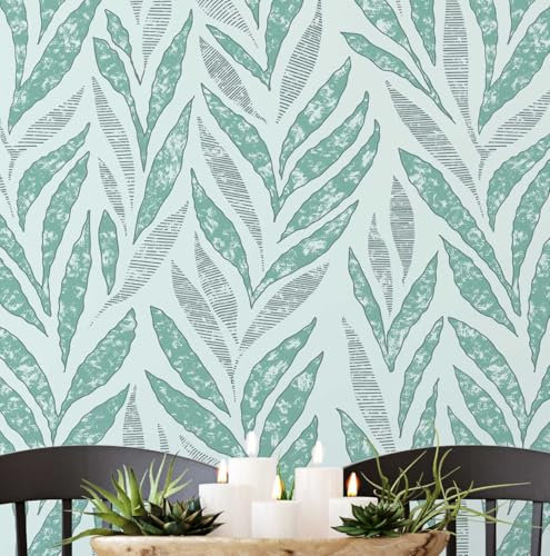 S4Sassy Carta da parati decorativa autoadesiva, carta da parati con foglie di banano astratte, carta da parati adesiva in vinile testurizzato impermeabile, verde, 25x240, ideale per camera da letto