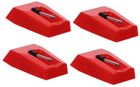iplusmile 4 Stück Rote Tonabnehmernadeln Ersatznadeln für Plattenspieler aus Kunststoff und Aluminium Passend für Schallplatten und Grammophone Tragbar und Langlebig