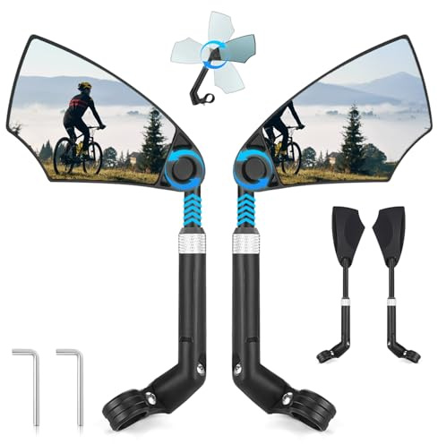 Fahrradspiegel, Rückspiegel Fahrrad mit Versenkbare Spiegelstange, Fahrrad Spiegel Klappbar für 20-23 mm Lenk, Fahrradspiegel für Lenker 360° Drehbar Hochauflösend Spiegel (Ein Paar)