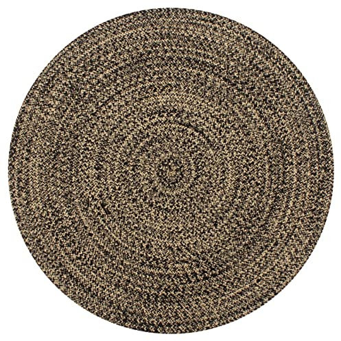 Snsowed Tappeto Artigianale in Juta Nero e Naturale 150 cm,Tappeto,Tappeto di Zona,Tappeto Salotto Moderno,Tappeti Moderni-133727