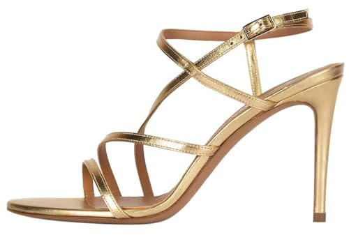 Sandali con Tacco a Spillo Alla Moda con Punta Aperta da Donna, Punta Rotonda Cinturino Sexy Sandali Estivi Comodi per Feste Balli di Fine Anno Scarpe Eleganti con Tacco Alto,D'oro,37 EU