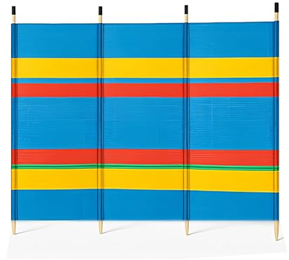 NEELAUK Multi-Coloured Windbreak, 4 5 6 8 10 Wooden Pole Wind Breakers For Beach, Extra Tall Colorful Wind Break for Camping, Festival and Beach Windbreaker Sun Shelter Garden Screen (4 Pole)