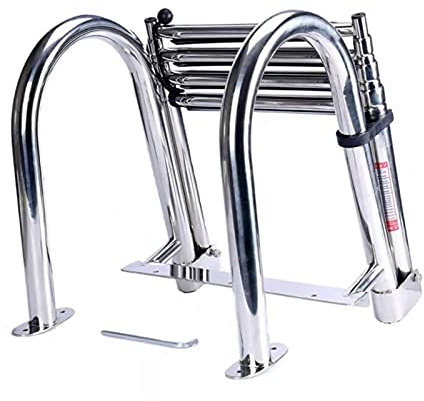 OZBMA Stainless Steel Boat Ladder Swimming Pool Swimming Pool Ladder 4 Step Telescoping Folding, Marine Stainless Steel Pontoon Boat Ladder with Non-Slip Pedal & Handrails, KCBW3001348