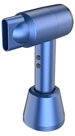 Secador de pelo inalámbrico, recargable de 15000 mAh, portátil y recargable con 6 velocidades ajustables, boquilla y base para el cuidado del cabello, carga rápida, para viajes en casa(Blue)