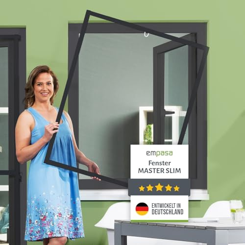 empasa Insektenschutz Fliegengitter Fenster Alurahmen Master Slim | individuell zuschneidbar weiß, braun oder anthrazit in verschiedenen Größen, Farbe:anthrazit, Größe:60 x 80 cm