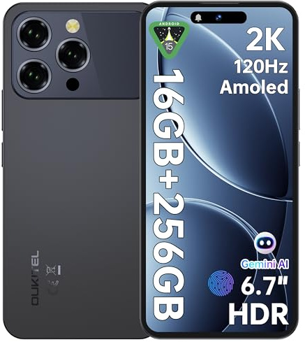 OUKITEL P1 Pro Handy Ohne Vertrag - 6,7 Zoll 120Hz Display 50MP+32MP Kamera Smartphone Ohne Vertrag 16GB+256GB/1TB 5150mAh Akku Smartphone Android 15 Simlockfreie Handys Dual SIM 4G Dynamic Island