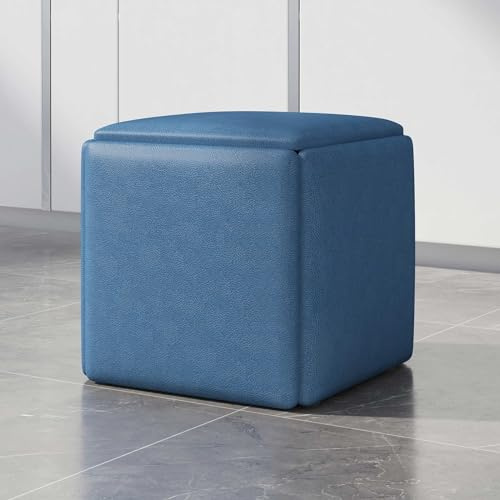 Sedia a cubo 5 in 1 blu con ruote girevoli, poggiapiedi impilabile e sgabello mobile per soggiorno e camera da letto, panca versatile in tessuto tecnologico (35,1 cm di profondità x 35,1 cm di