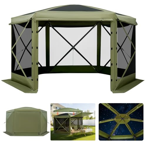 VEVOR Popup-paviljongskärmstält, 3 x 3 m stort 6-sidigt campingbaldakintält med avtagbar topp och bärväska, snabbt set och bitsäkert, skärmhus solskydd för 6-8 personer uteplats, grön