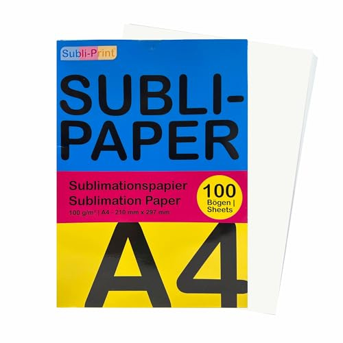 Sublimationspapier 100 Blatt A4: Subli-Print Sublimationspapier A4 Für Tassen, Textilien, Keramik, Metall und Mehr - Exzellente Pigmentübertragung, schnelle Trocknung. EPSON, SAWGRASS, RICOH, Brother