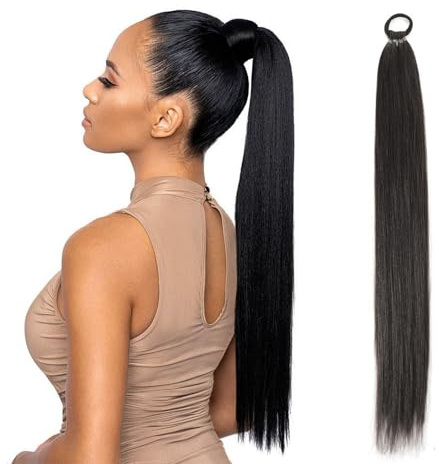 ARYIMYDP 1 Stück Braids Extensions 70cm mit Echthaar Effekt, Pferdeschwanz Haarteil in Schwarz, Leicht und Satin-Glatte, Ideal für Täglichen und Besondere Anlässe
