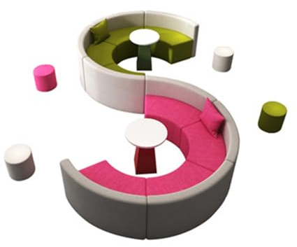 MPLFHSYOS Kreatives S-förmiges Lounge-Sofa, gepolstertes Modulsofa mit rundem Hocker und Tisch, dick gepolstertes Sitzkissen, for Studio, Hotellobby, Büro, Restaurant(385 * 200cm)