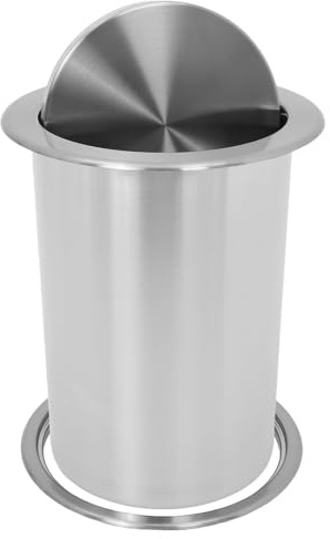 Gatuida Cubo de Basura Empotrado para Encimera de Acero Inoxidable Tapa Abatible Redonda 3 Piezas Adecuado para Cocina Oficina y Restaurante Papelera Integrada para Residuos