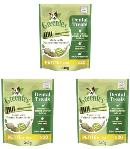Greenies Dental Treats Original Petite – Zahnpflegesnacks für kleine Hunde von 8-11 kg – Hundeleckerli zur täglichen Zahnreinigung – 1 x 340 g (Packung mit 3)
