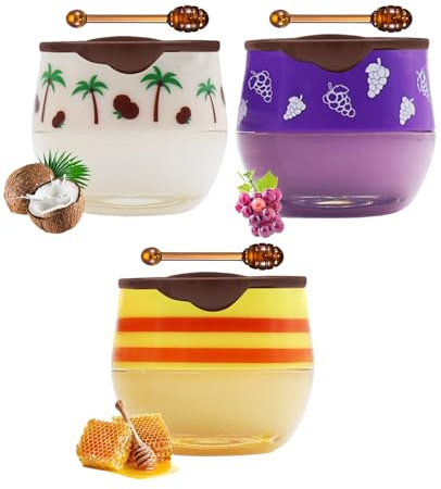 hommova 3 PCS Honey Lip Bee Balm Set, Fruit Honey balm UK, for Dry Chapped Peeling Lips Moisturize