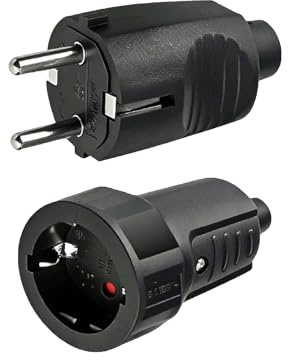 Schuko Stecker Kupplung,1x Stecker + 1x Kupplung,230V IP44 Aussenbereich Schutzkontaktstecker mit Knickschutz,Gummistecker Kupplung Set für Außenbereich