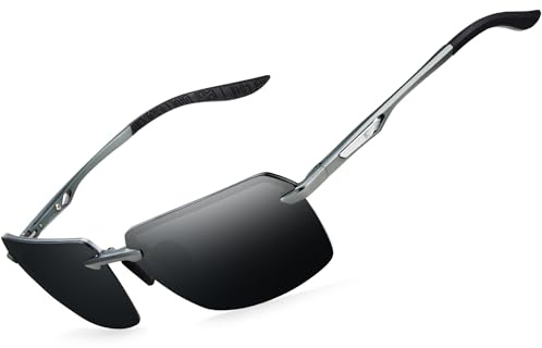 Bircenpro Klassisch Polarisiert Sonnenbrille für Herren: UV400 Schutz Sonnenbrillen Retro Ultraleicht Rahmenlos Brille für Fahren Angeln Reisen Schwarze Gläser
