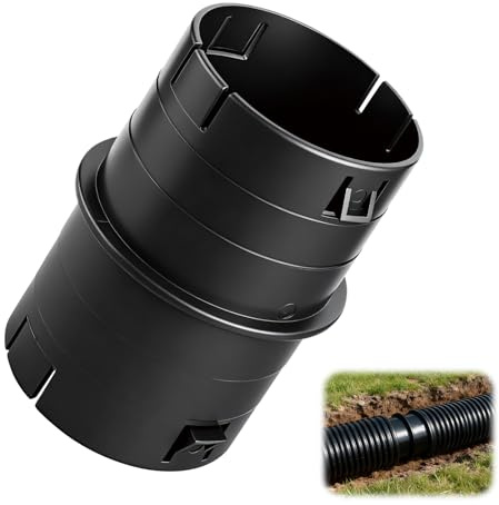 4 Universal Pipe Connector, Corrugated to PVC Pipe Adapter, Yard Drainage Coupler for Sump Pump Discharge & Downspout Extensions, Fits 4 SCH 40, 4 SDR 35 & 4 Corrugated Pipe - Black