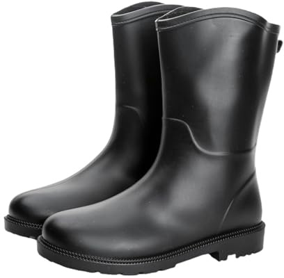 Damregnstövlar med medelvad, trädgårdsskor, halkfria, fashionabla, gummi, för arbete, regnskor, sexiga skor damer med klack, svart, 40 EU