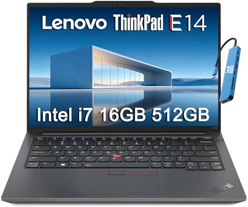 Lenovo ThinkPad E14 Business Laptop (14 FHD+ Anti-Glare, Intel 10-Core i7-1355U, 16GB RAM, 512GB SSD) Backlit Keyboard, Fingerprint, Fast Charge, 1080p RGB Webcam, Thunderbolt 4, IST HUB, Win 11 Pro