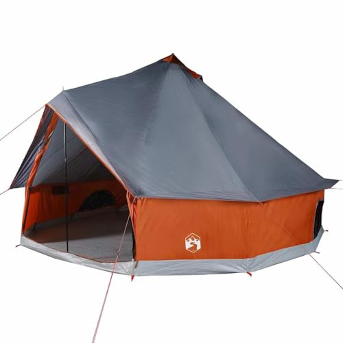 Mhdvray Tipi-Familienzelt für 10 Personen, Großes Campingzelt in Grau und Orange, 500 x 500 x 300 cm, Geräumiges Gruppenzelt mit Aufbewahrungstaschen und Tragetasche