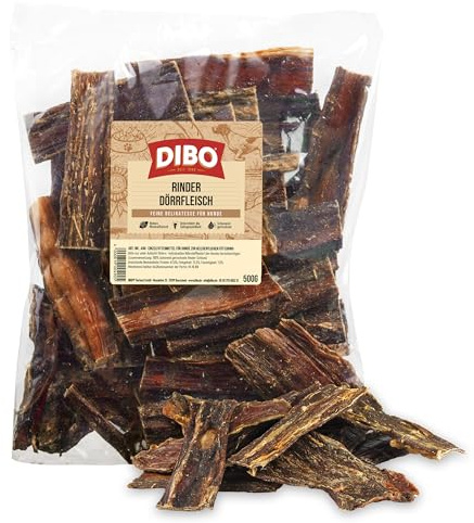 DIBO Dörrfleisch (500g) der kleine Naturkau-Snack oder Leckerli für Zwischendurch, Hundefutter, Qualitätskauartikel ohne Chemie von DIBO