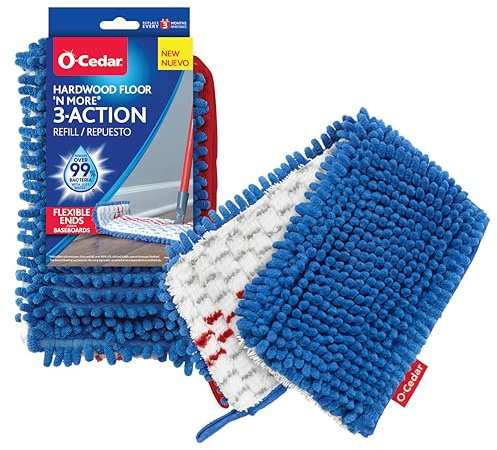 O-Cedar Hardwood Floor 'N 3-Action Flip, Double-Sided Mop Head with Microfiber & Chenille | Reusable, Machine-Washable Mop Head Replacement, 1 Count (Pack of 1)