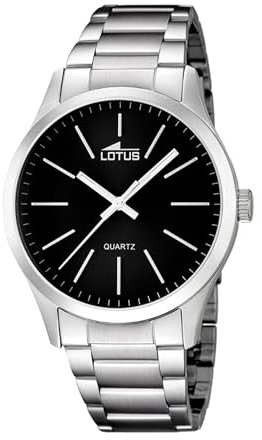 LOTUS Reloj Hombre Analógico de Acero Inoxidable 316l Plateado - Movimiento de Cuarzo - Cristal Mineral de Alta Resistencia - Resistente al Agua 5 ATM Clásico 15959/3 Minimalist