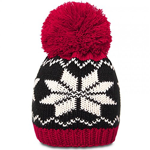 Caspar MU109 Damen Winter Strickmütze/Bommelmütze/Skimütze mit Norweger Muster und riesigem Bommel